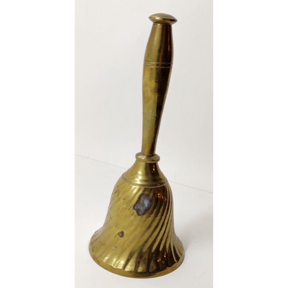Vintage Solid Brass Hand Bell: Twisted Swirl Design, Loud Ring